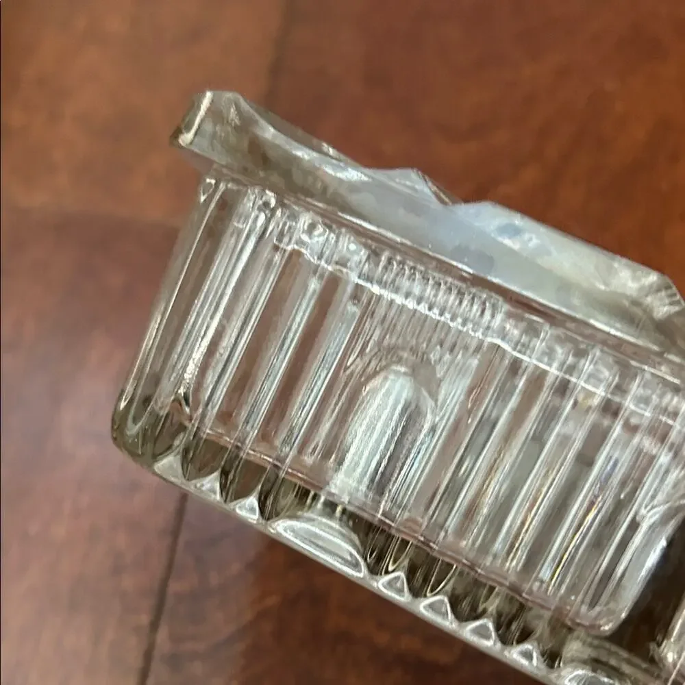 Vintage Clear Glass Jewelry Box or Catch All, Divided into Two Compartments,